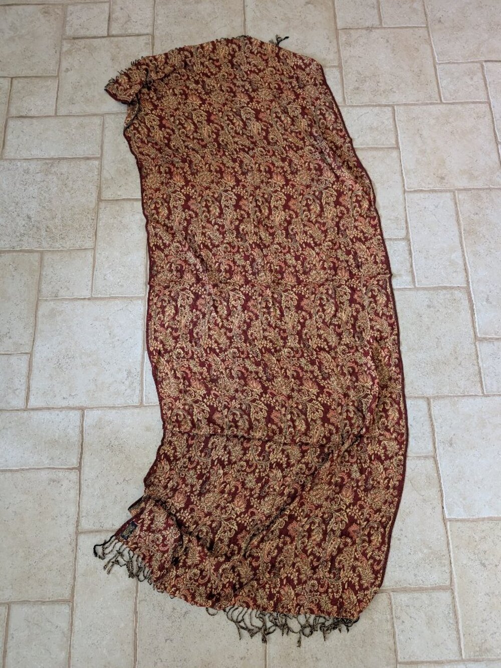 Vintage Reversible Fine Shawl Autumn Fall Tapestry Floral India Fringe Boho
